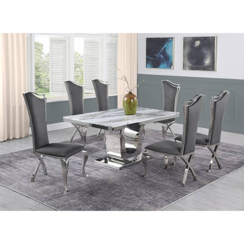 Best Quality Furniture Genuine Marble 7pc set in Stainless Steel