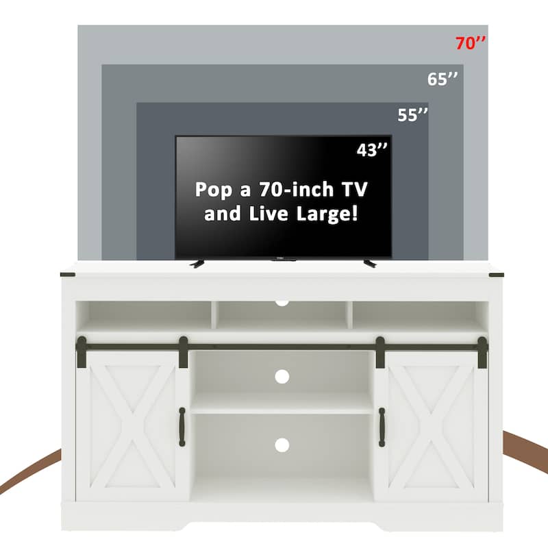 Farmhouse TV Stand for 65 inch TV with Sliding Barn Doors