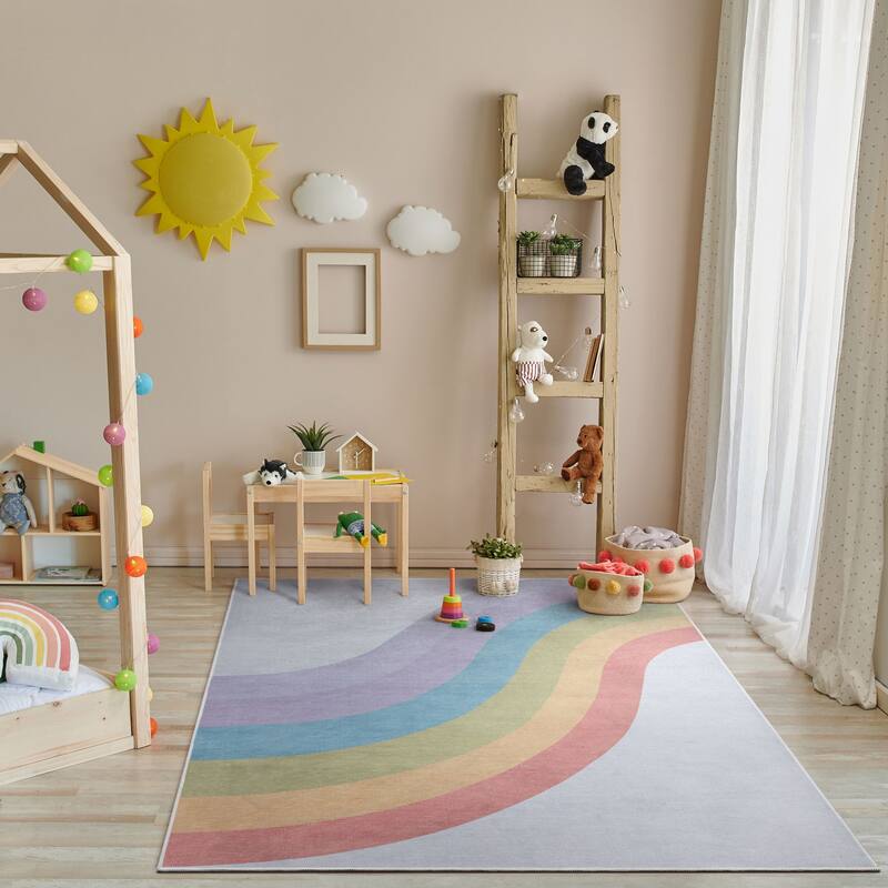 Well Woven Kids Rugs Rainbow Modern Machine Washable Area Rug - 7'7" x 9'10" - Multi Color