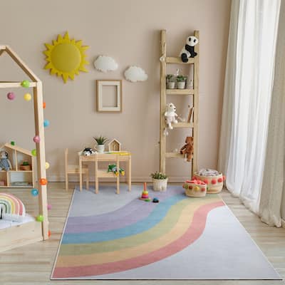 Well Woven Kids Rugs Rainbow Modern Machine Washable Area Rug