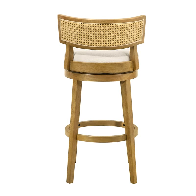 Noely Modern Farmhouse Swivel Wood Counter Height Kitchen Bar Stool with White Boucle Fabric Upholstered Seat