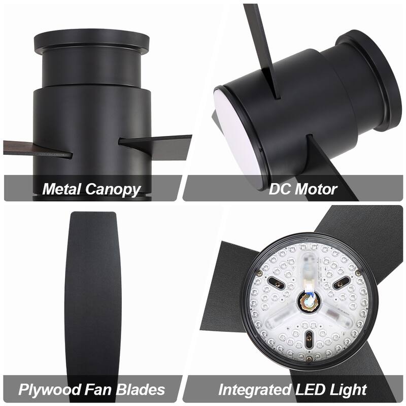 MLiAN 44" LED Flush Mounted Ceiling Fan with Remote ，3 Reversible Plywood Blades - 44