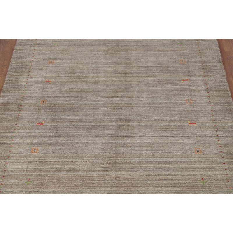 Gabbeh Indian Area Rug Hand-Knotted Tribal Grey Wool Carpet - 5'1" x 7'9"