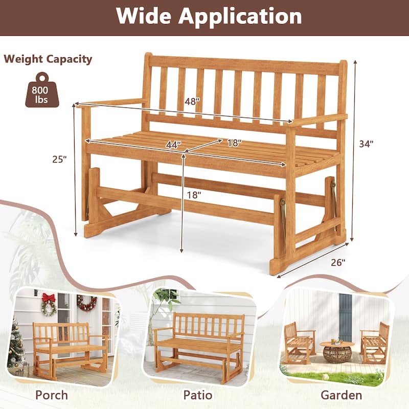 Gymax 2 Person Patio Glider Bench Solid Acacia Wood Porch Glider Chair