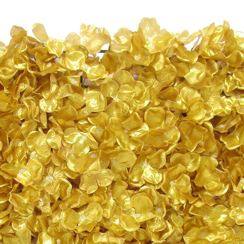 Set of 4 Gold Artificial Hydrangea Flower Wall Panel Hedge Mat Backdrop Privacy Screen - 24" L x 16" W x 2.5" DP