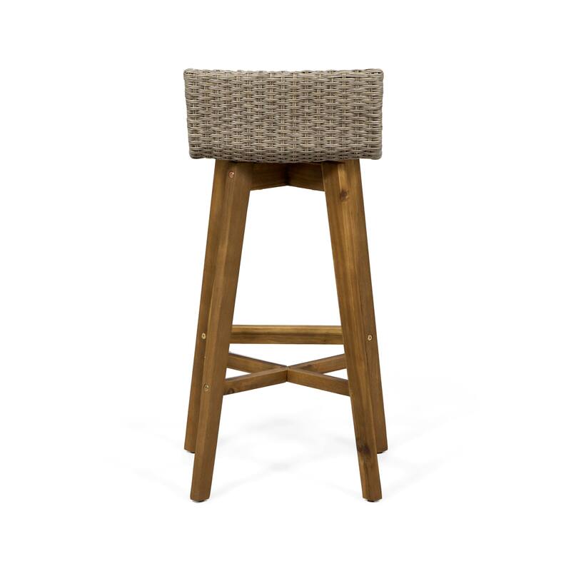 La Brea Outdoor Acacia Wood and Wicker Barstools (Set of 4) by Christopher Knight Home