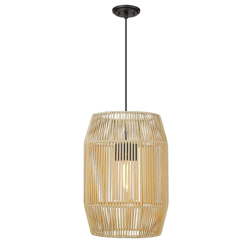 Seabrooke 1 Light Pendant - Outdoor - Natural black with rope