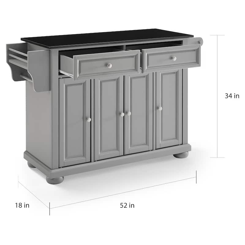 Crosley Alexandria Black Granite Top Kitchen Island In Vintage Grey - 51.5"W x 18"D x 36"H