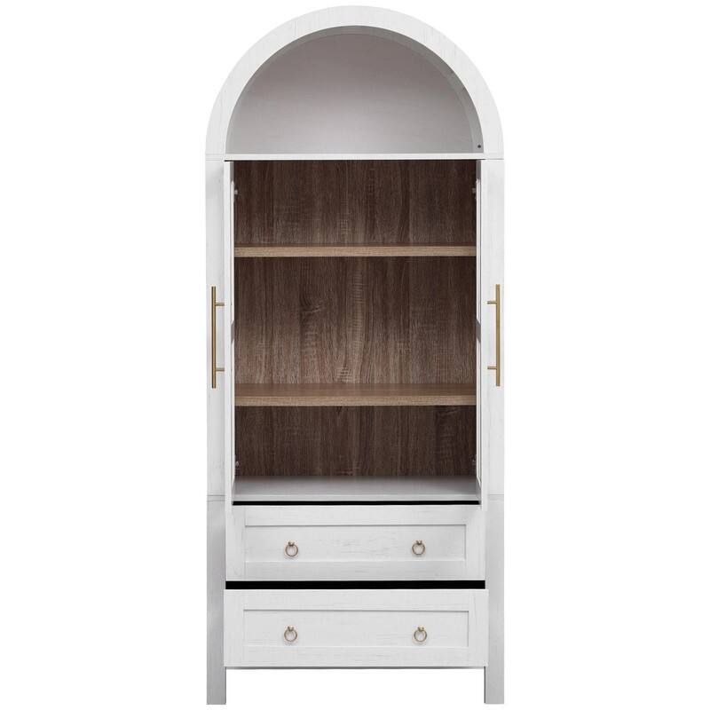 Farmhouse 71" Tall Arched Kitchen Pantry Cabinet with 2 Large Drawers, Modern Kitchen Storage Cabinets with Adjustable Shelves