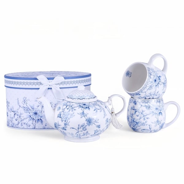 slide 2 of 8, STP Goods Blue Flowers Bone China Tea Set for 2 pers. in Gift Box