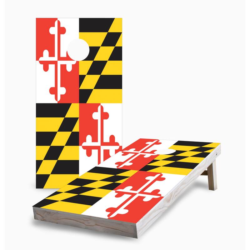 Maryland State Flag Corn Hole Board Set w Case & Lights - 16 Years and Up