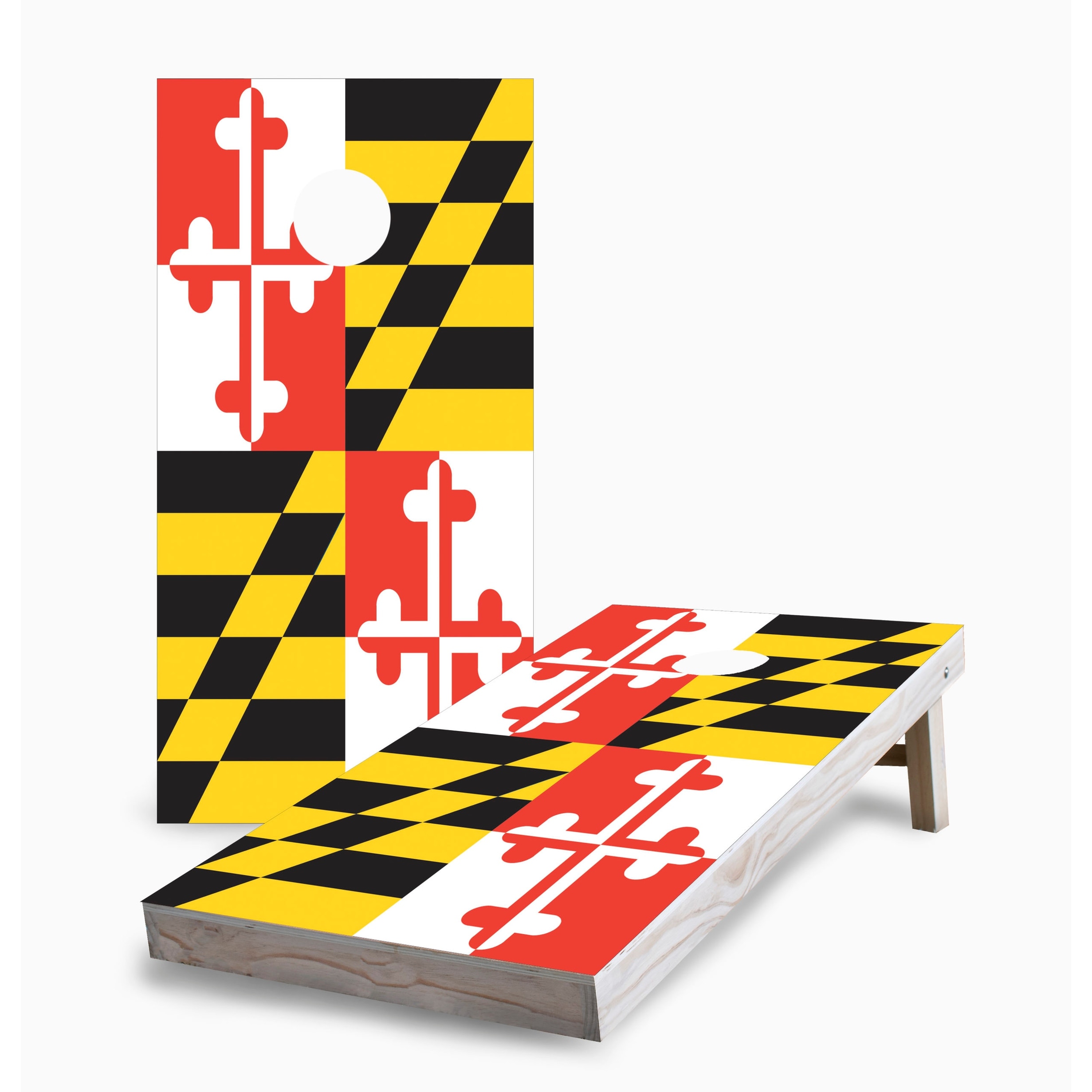 Maryland State Flag Corn Hole Board Set w Case & Lights