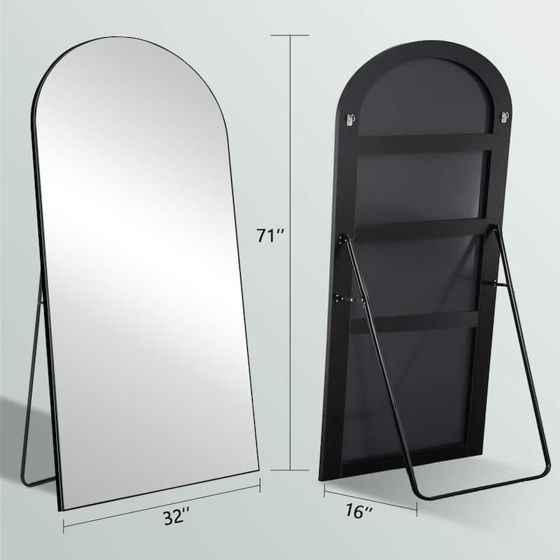 Arched Floor Mirror With Stand,Wood Frame Full Length Mirror,Wall-Mounted Mirror