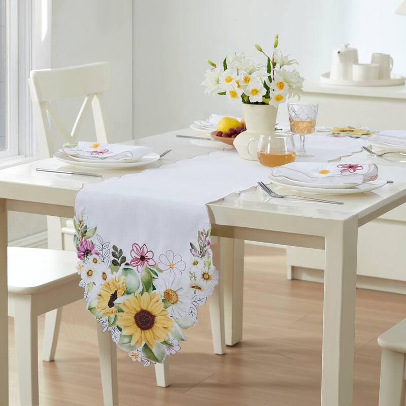 Sunflower and Daisies Cutwork Table Runner - 13x70 - 13x70