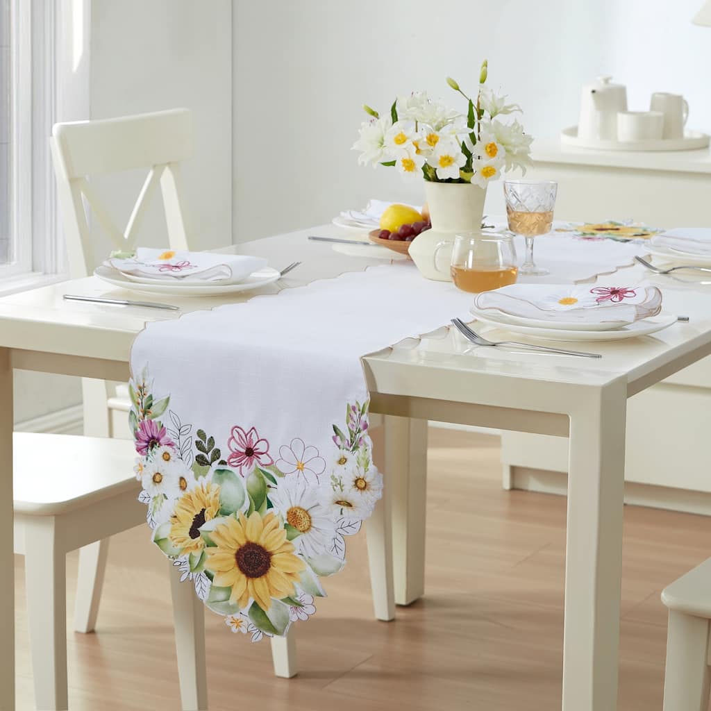 Sunflower and Daisies Cutwork Table Runner - 13x70