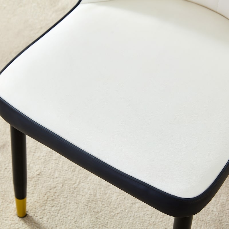 Modern Two-Tone Pu Dining Chairs-White And Black Spliced Chairs With Gold Decorated Legs.White And Black Spliced,Metal Legs
