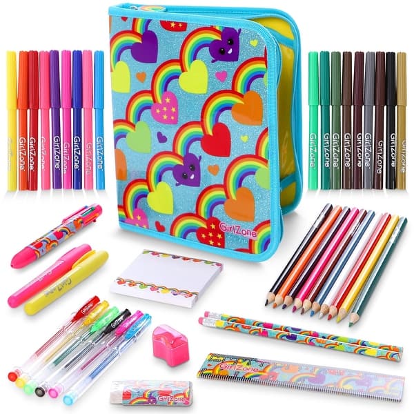slide 2 of 10, Paper Junkie 43-Piece Rainbow Stationery Set for Girls, Jumbo Arts & Crafts Pencil Case