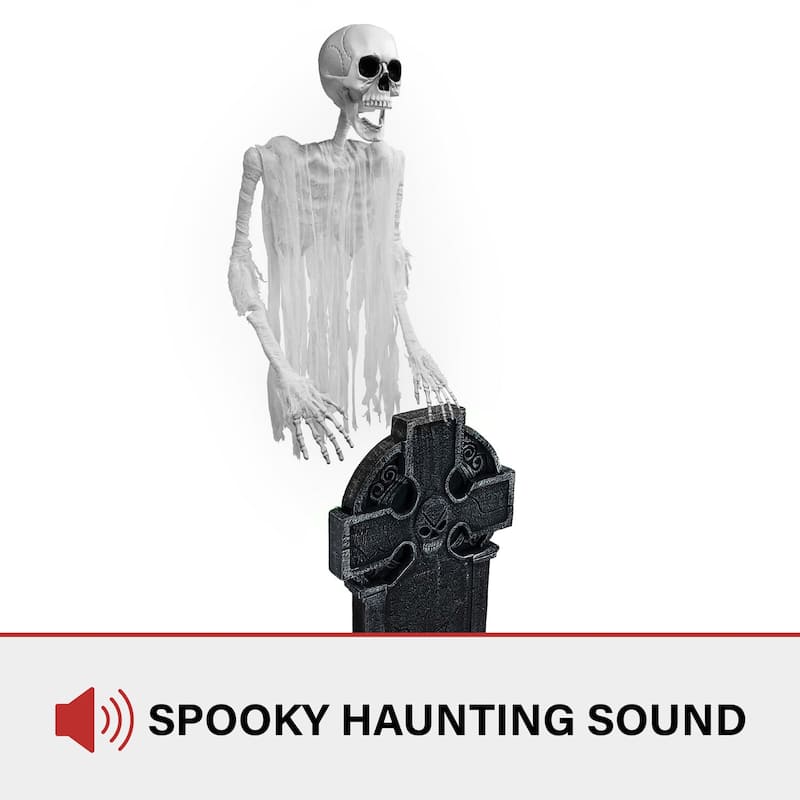 Haunted Hill Farm Floating Skeleton Ghost Over Tombstone by Tekky, Indoor or Covered Outdoor Premium Halloween Animatronic