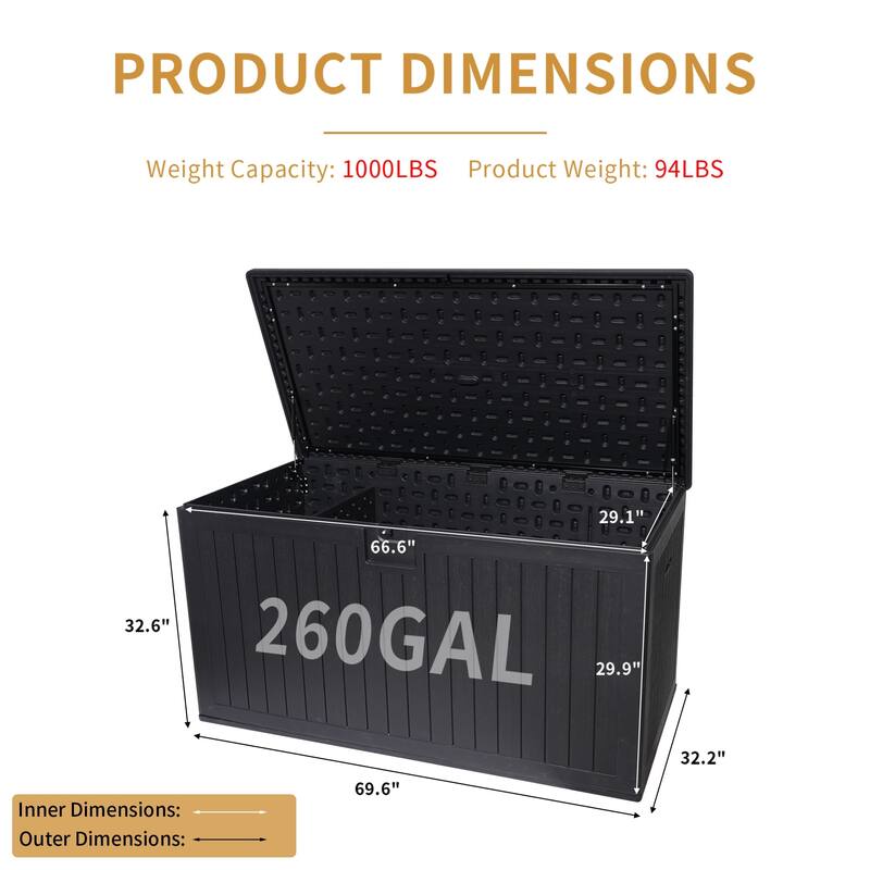 Outdoor Large Resin Plastic Waterproof Deck Storage Box with Feet