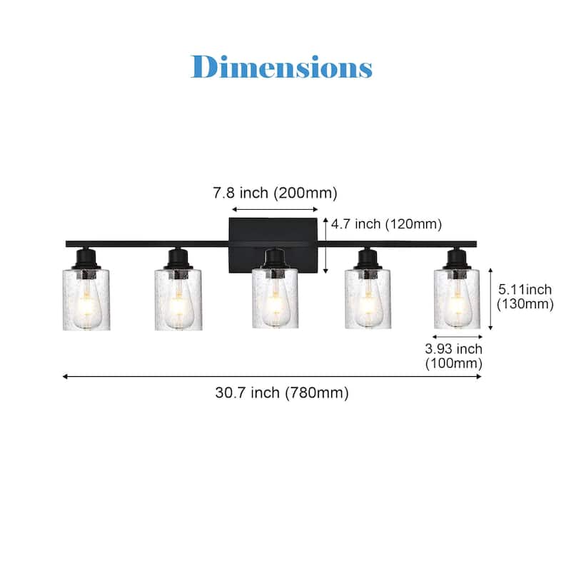 5-Light Wall Light Industrial Glass Wall Sconce, Bathroom Wall Light Seeded Lampshade Wall Lamps for Vanity Mirror Living Room