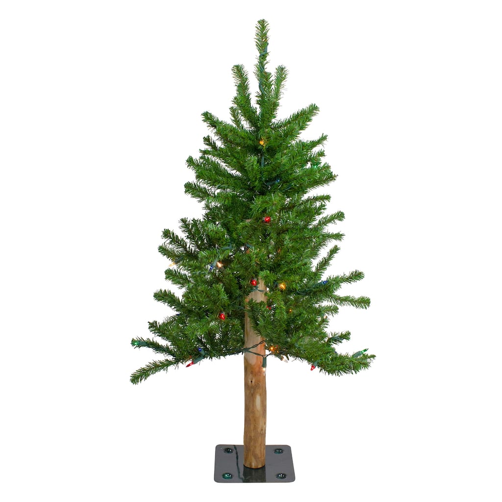 Pre-Lit Medium Alpine Artificial Christmas Tree - 3' - Multi Lights