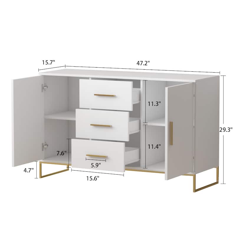 3 Drawer 47.2'' W 29.3"H Combo Dresser Chest White/Black And Gold