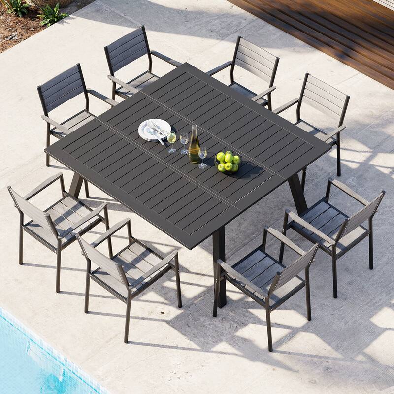 Outdoor Patio Dining Chairs Modern Aluminum Stackable Armchairs - See Picture - Gray, 8PCS