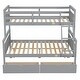 preview thumbnail 15 of 13, Grey Twin Over Full Bunk Bed with Safety Guardrail & Ladder, Wood Bunk Bed Frame w/2 Drawers, Convertible to 2 Separated Beds