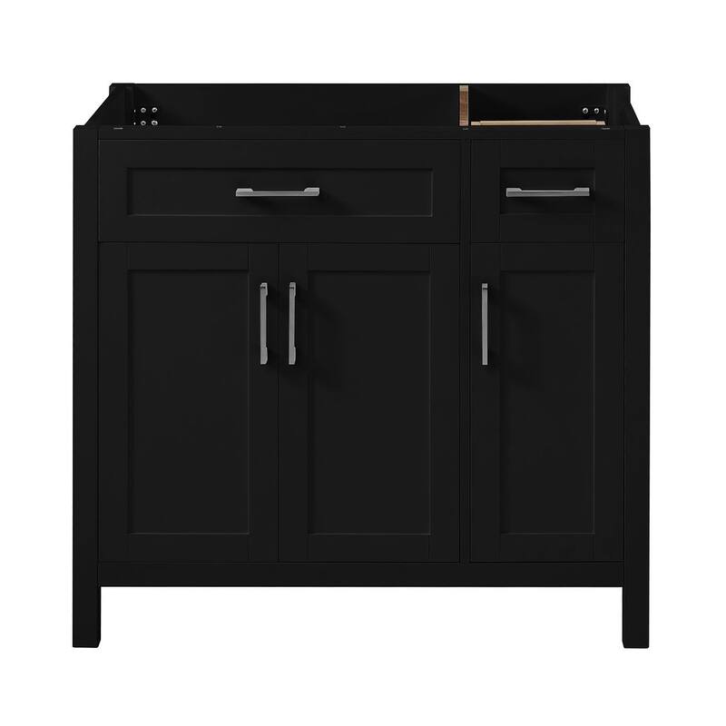 36" Bathroom Vanity Cabinet with Resin Integrated Sink - 2 Drawers, 3 Doors - Black - Without Sink