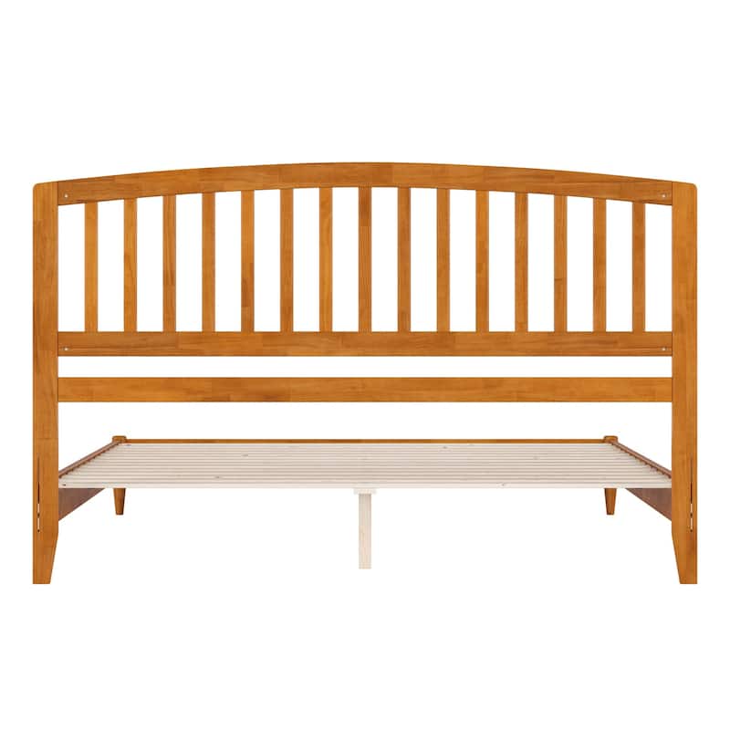 King Size Wood Platform Bed - Low Profile Modern Design, Light Toffee Finish