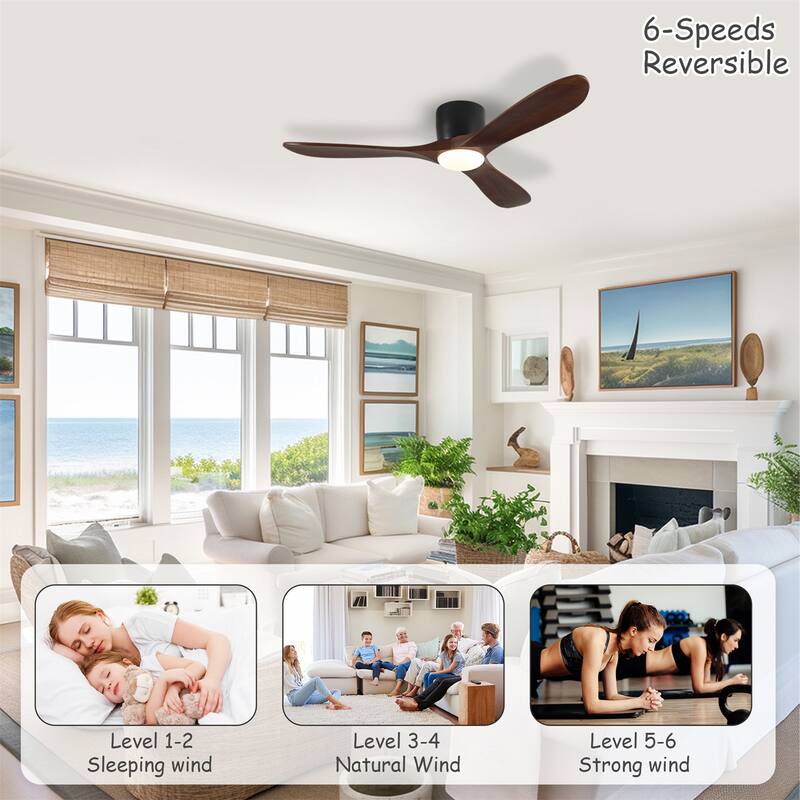 52" Ceiling Fan with Light and Remote Control, Reversible DC Motor