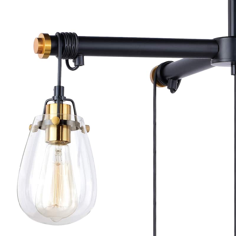 Kassidy 5-Light Industrial Black and Brass Chandelier with Teardrop Glass - 26.5-in W x 16-in H x 26.5-in D