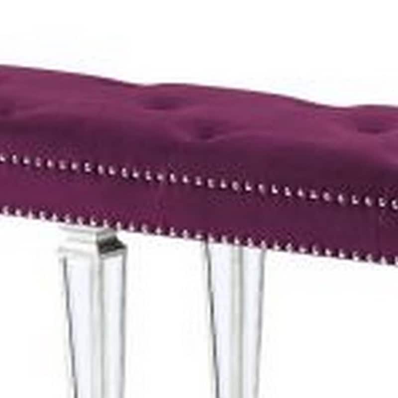 Accent Bench with Tufted Velvet Seat and Mirrored Legs, Purple