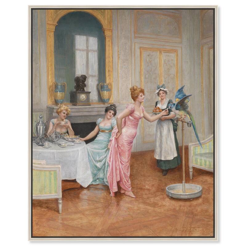 The Parrot and the Tea Party Canvas by Art Remedy - Silver - 30" x 36"