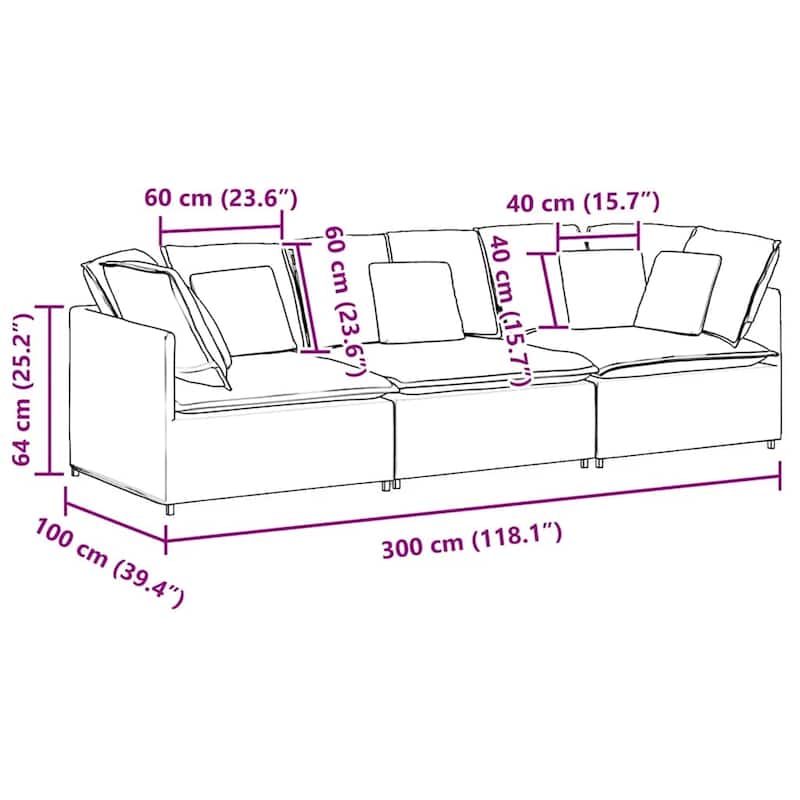 vidaXL Modular Sofa Dark Grey Velvet Large Modular Dark Grey Sofa - 39.4 x 118.1 x 25.2 in