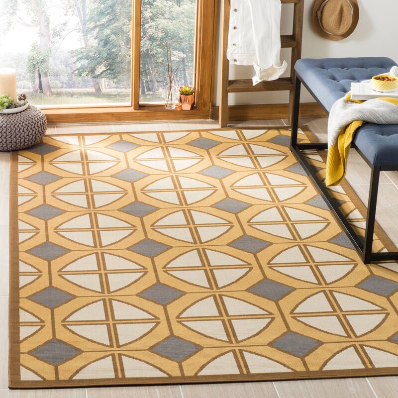 SAFAVIEH Hampton Coba Modern Indoor/ Outdoor Waterproof Patio Backyard - 4' x 6' - Camel/Ivory - Rectangle