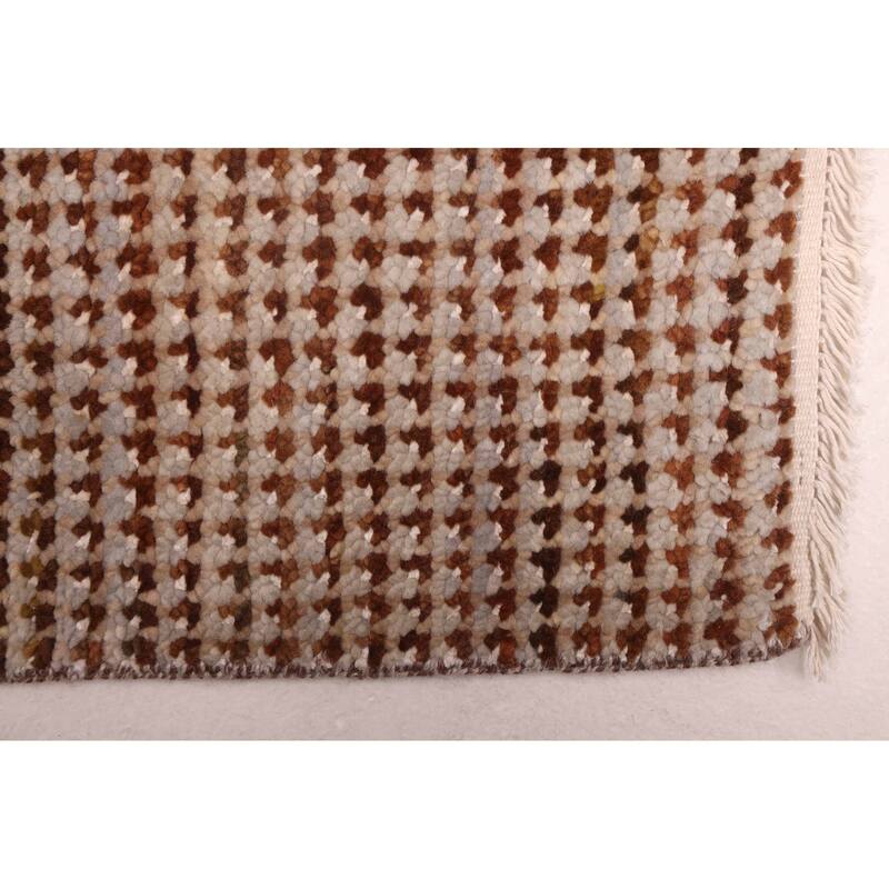 ECARPETGALLERY Hand-knotted Silk Shadow Brown Viscose, Wool Rug - 6'0 x 8'10