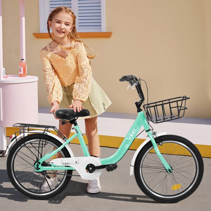 20 Inch Kids Steel Frame Bike, 7-Speed Children Bicycle with Coaster Brake, V-Brake, Chain Guard & Rear Rack for Boys & Girls
