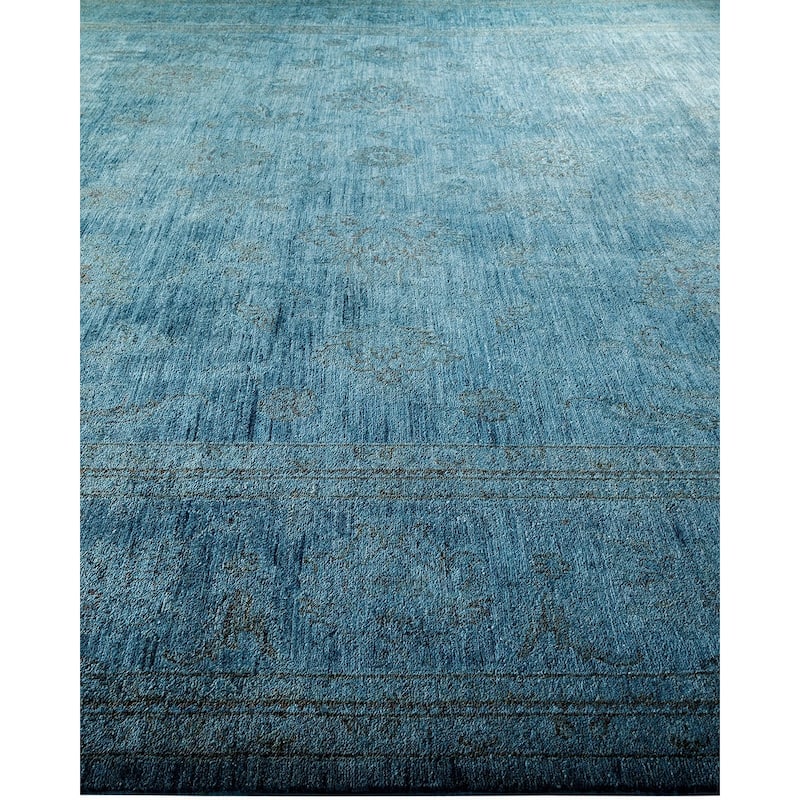 Overton Hand Knotted Wool Vintage Inspired Modern Contemporary Overdyed Gray Area Rug - 12' 1" x 16' 1"