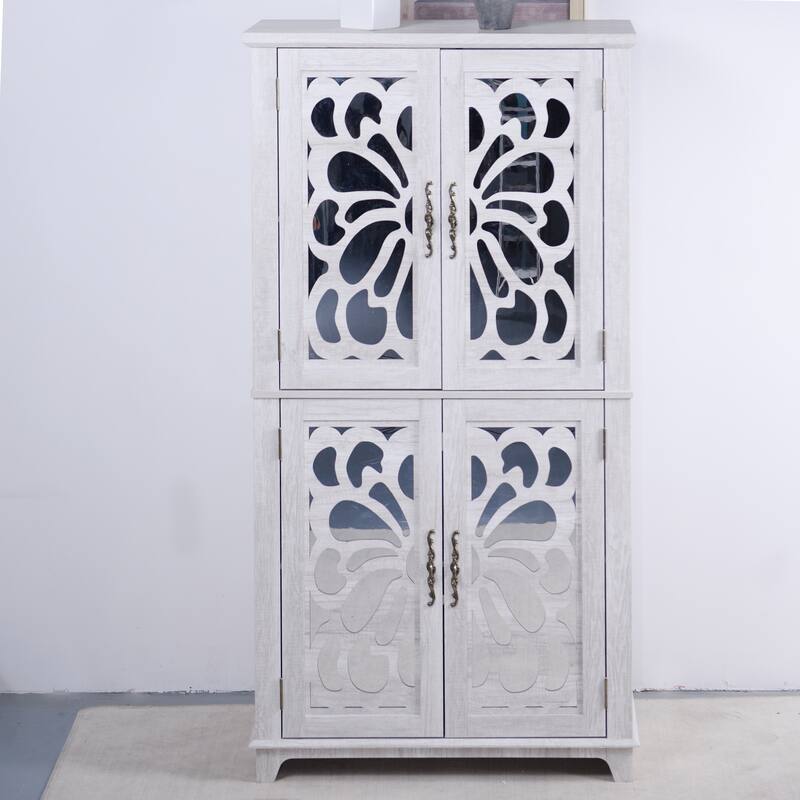 Display sideboard buffet with 4 Acrylic Mirrored doors, Adjustable Shelves storage Cabinet for Kitchen, Living Room