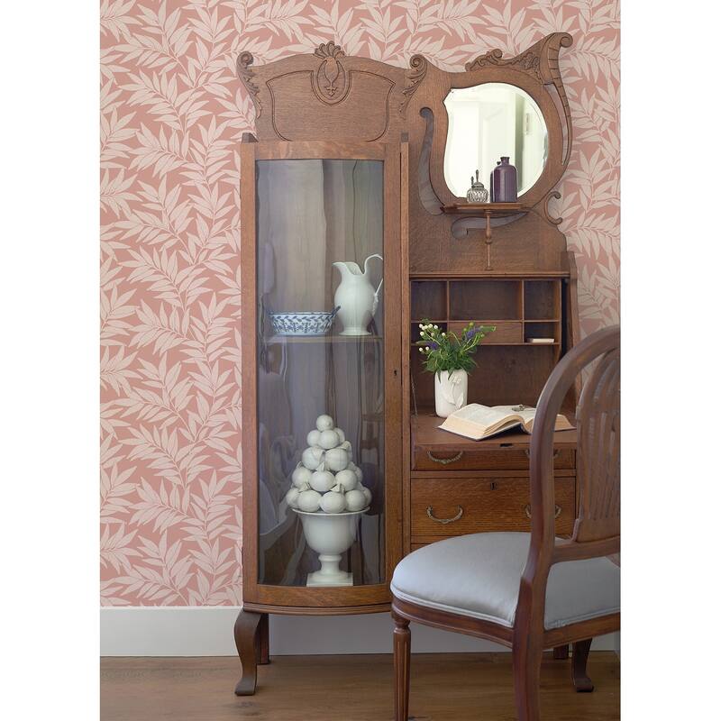 A-Street Prints Morris Pink Leaf Wallpaper