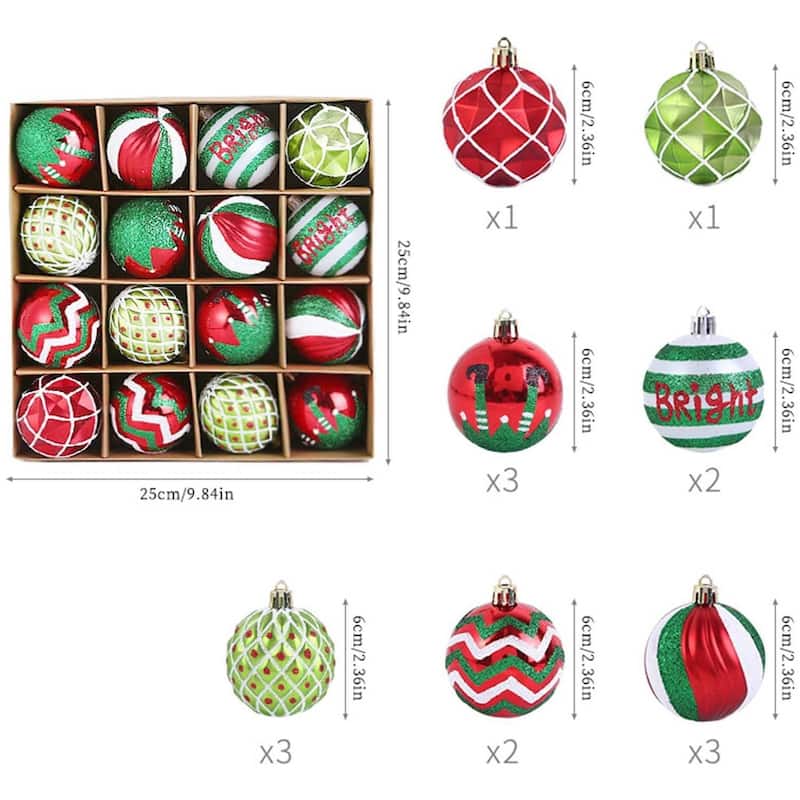16PCS 2.36in Decorative Christmas Balls Ornaments for Xmas Tree Decor - N/A