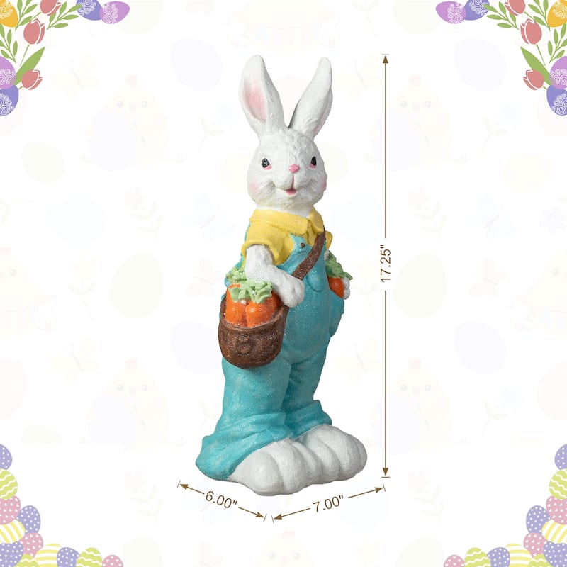 Glitzhome 17.5"H Easter Resin Bunny Girl with Flower Basket Boy with Carrot Table Decor