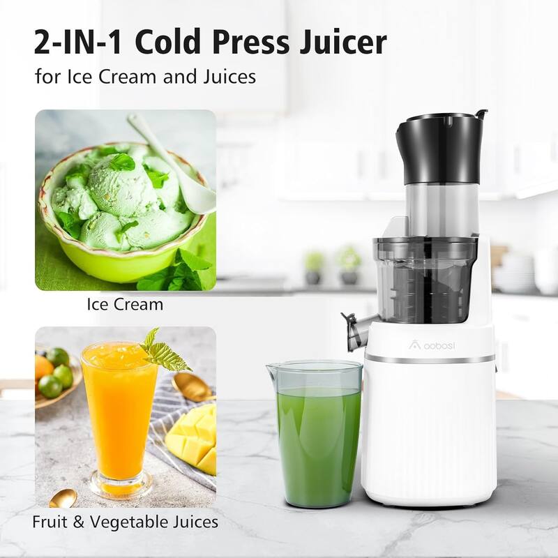 Aobosi Masticating Juicer Machine, 2In1 Cold Press Juicer with Large