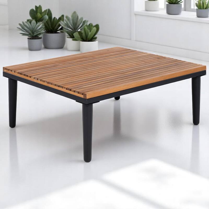 3-Piece Outdoor Sofa Set with Acacia Wood Frame, Side Table & Coffee Table, Weather-Resistant Cushions, Patio Conversation Set