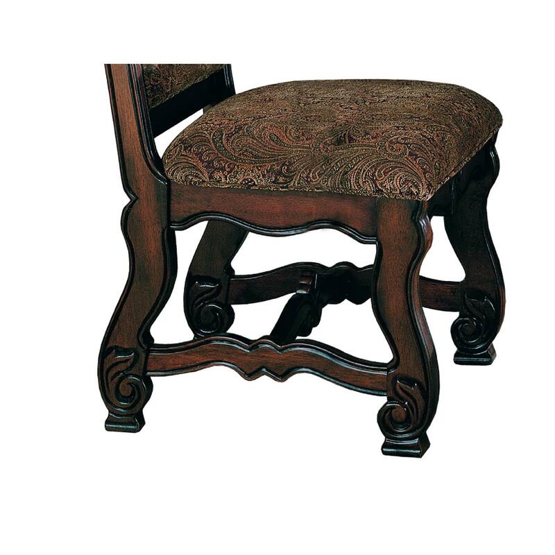 2pc Dining Side Chair with Padded Seat and Back,Intricate Carved Detail