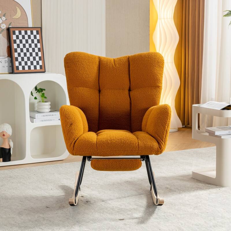 Modern Teddy Fabric Living Room Rocking Chair with Adjustable Footrest