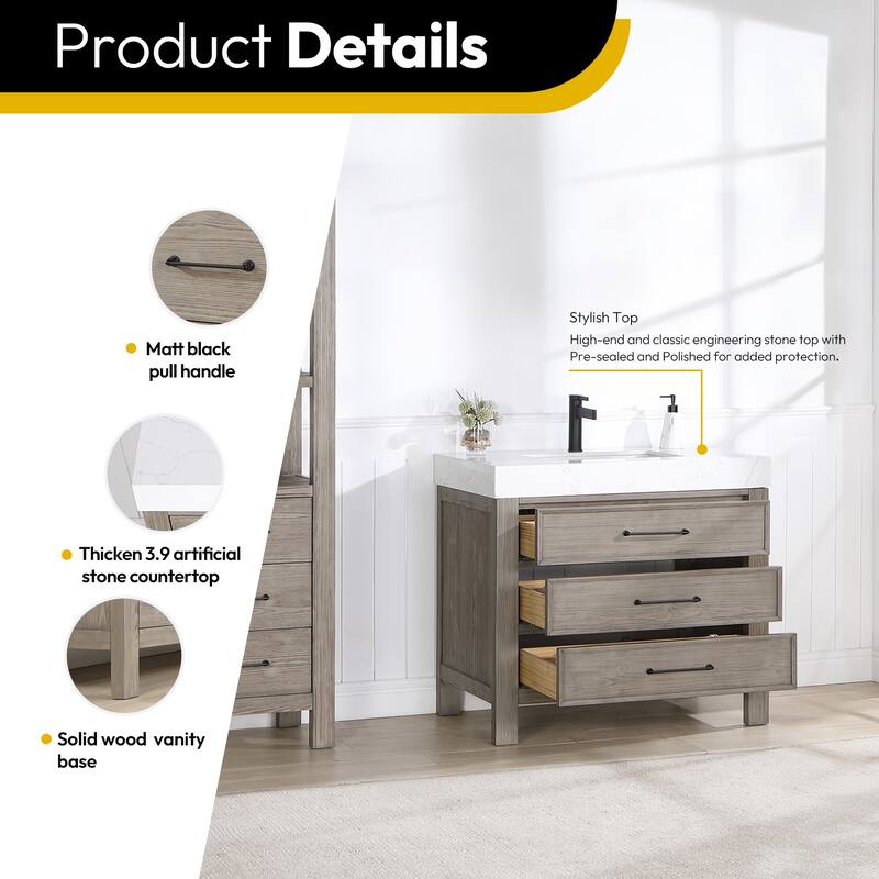 Leon 36 in. Single Bathroom Vanity with Composite Stone Top