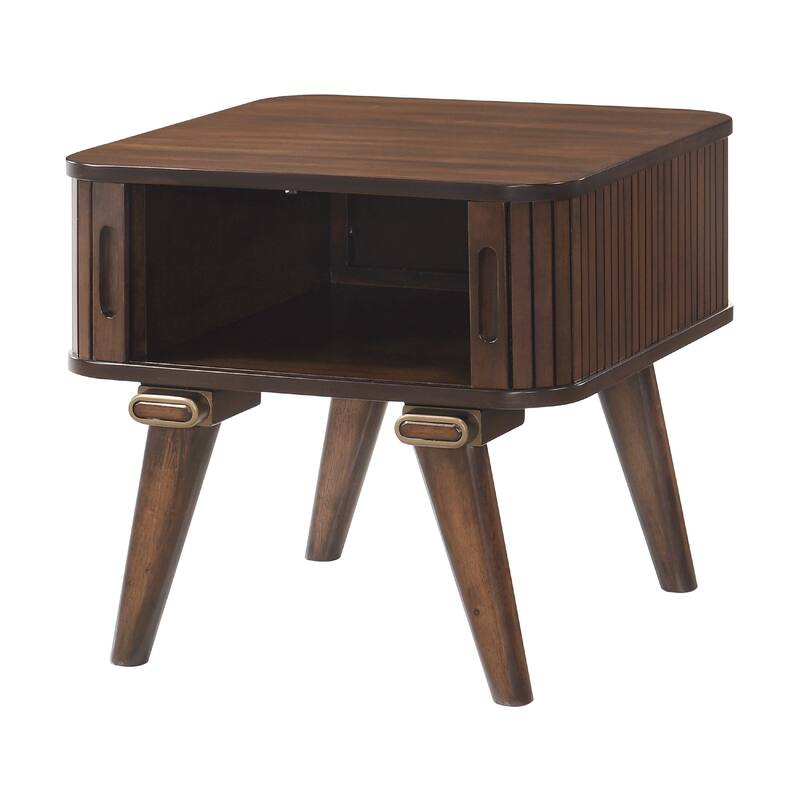 Manny Side End Table, 2 Tambour Doors, A Frame Walnut Brown 24 Inch