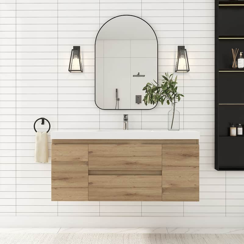 Floating Bathroom Vanity with Integrated Resin Top - 47.24'' x 19.69'' x 22.44'' - Natural Oak